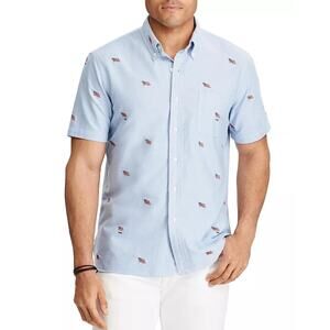 Ralph Lauren Blue Classic Dress Shirt Patriotic USA Flags Size M 4th of July